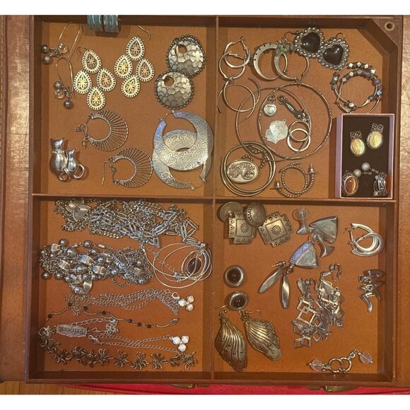 Vntg Boho Silver Tone Jewelry Lot Earrings Necklaces Bracelets Rings READ - Picture 1 of 7